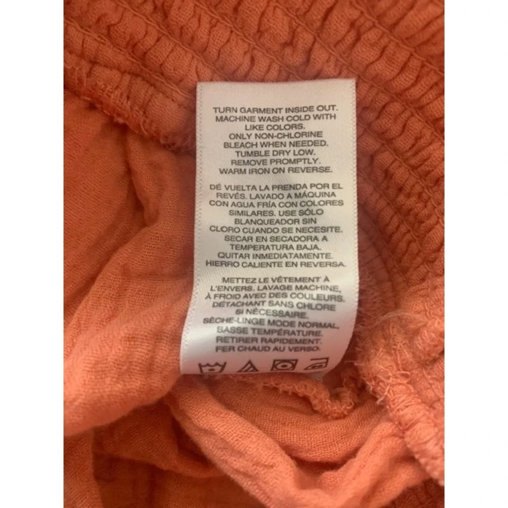 Kensie Jeans Coral Orange Cotton Gauze Smocked Cropped Peasant Top Small‎